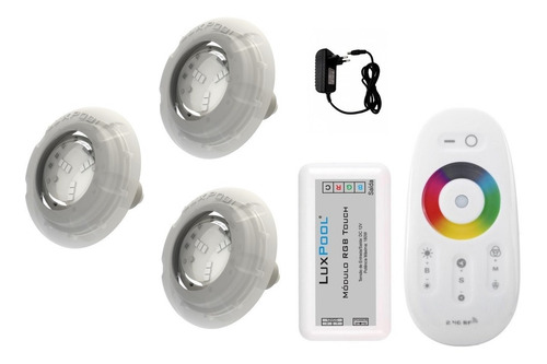 Kit Led Piscina Com Controle + 3 Leds Rgb + Fonte 12v