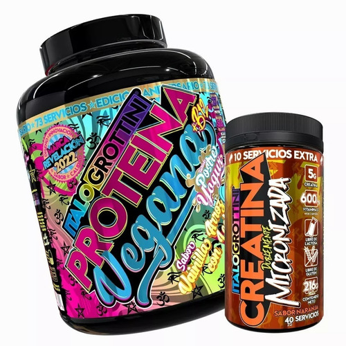 Proteina Vegana 73sv Vainilla + Creatina 40sv Naranja