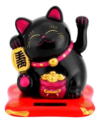 Gato Fortuna Suerte Carga Solar Maneki Neko Negro 8cm Alitrade BKZ20