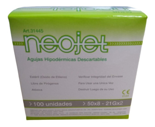 Aguja Descartable 50 X 8 X 100 Unidades Neojet (21gx2)