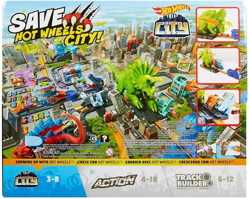 Pista hot wheels city track ataque de triceratops dinossauro