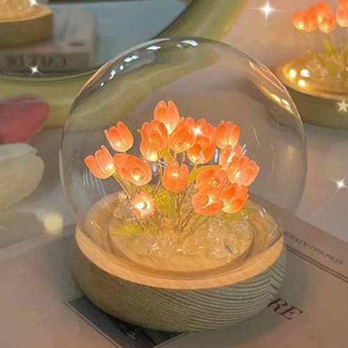 Romántica Luz De Noche De Flor De Tulipán Led Bricolaje Color De La Estructura Amarillo