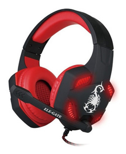 Audífonos Diadema Gamer Con Micrófono Y Luz Led Dmx15 Color Negro/Rojo