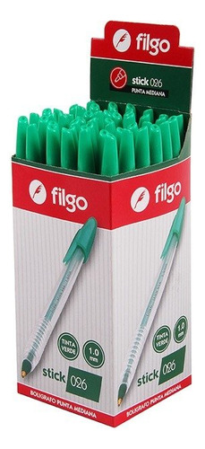 Boligrafo Filgo Stick 026 1mm Verde X50 Color del exterior Transparente