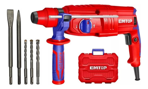 Rotomartillo Taladro Roto Percutor 800w Sds Plus 2.5j Emtop Color Azul Y Rojo