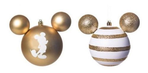 Imagem 1 de 1 de Bola Natal Mickey E Listras Ver/bra 6cm (disney) Jg C/6 Pc