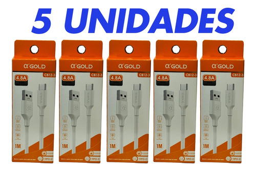 Kit 5x Cabo A'gold Tipo C 1m 4.8a Saida Mas Forte