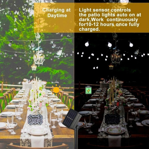 Imagen 5 de 7 de Luces De Cadena Solares 13m 80 Led Césped,jardín Boda Fiesta