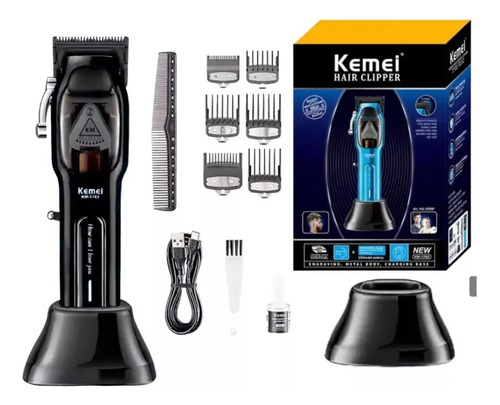 Cortadora De Pelo Profesional Kemei Km-1763 Negra 9000 Rpm