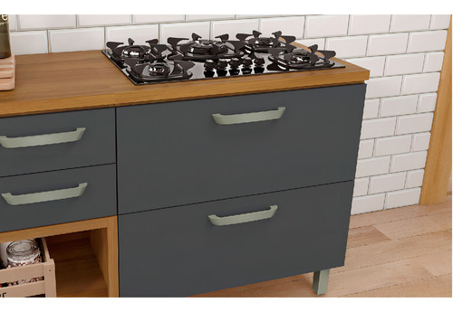 Cozinha Modulada 4 Peças Ripado Torre Quente Princesa Mdf Cor Freijo com Grafite