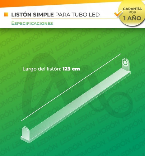 Imagen 6 de 10 de Liston Simple + 1 Tubo Led 18w Equiv. 36w Luz Fria Baw