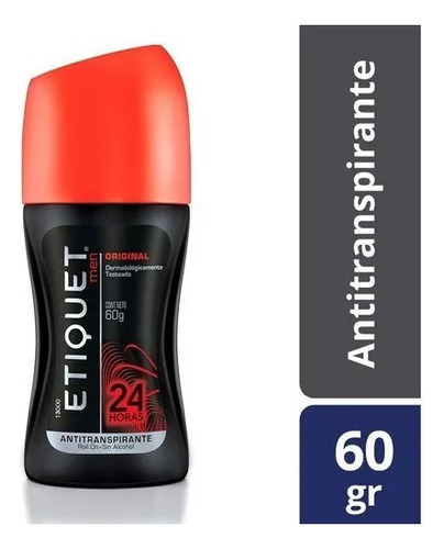 Desodorante Etiquet Men Roll On Clasico Rojo 60g Pack X6unid