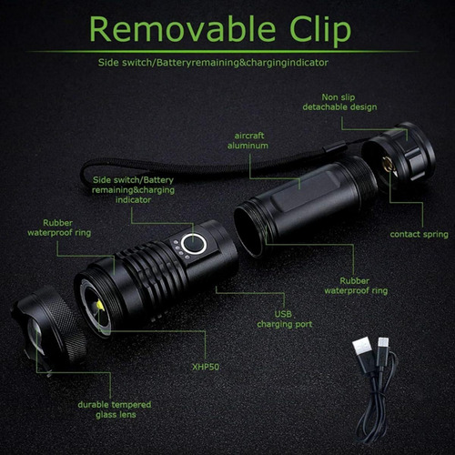 Linterna Táctica De Mano Led Resistente Al Agua Para Acampar