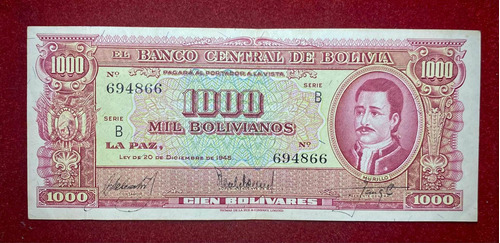 Billete 1000 Bolivianos 1945 Bolivia Pick 149 A.1 De La Rue