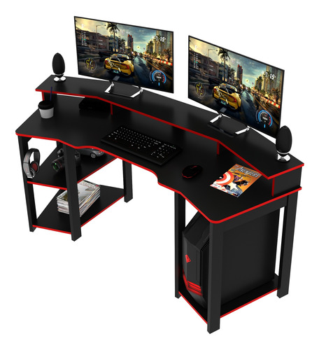 Mueble Tipo Escritorio Gamer Negro/rojo Modelo Me4167.0001