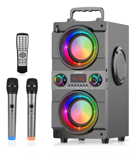 Paquete de 2 micrófonos inalámbricos Bluetooth para karaoke, altavoz  portátil de karaoke 5 en 1 con luz intermitente para cantar, compatible con  TV