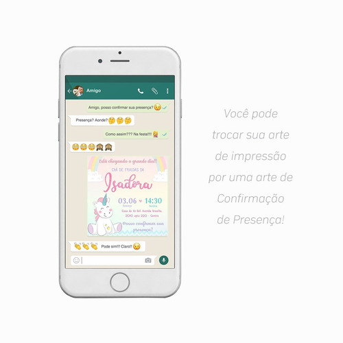 Imagem 2 de 2 de Convite Digital Unicórnio Chá De Bebê P/ Whatsapp E Imprimir