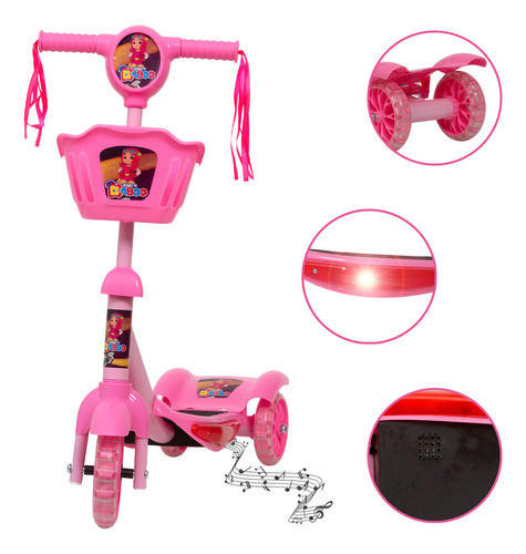 Patinete Feminino Mundo De Kaboo Desenho Infantil Luz Som