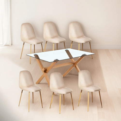 Juego De Comedor Paris Terciopelo Cross Rectangular 6p