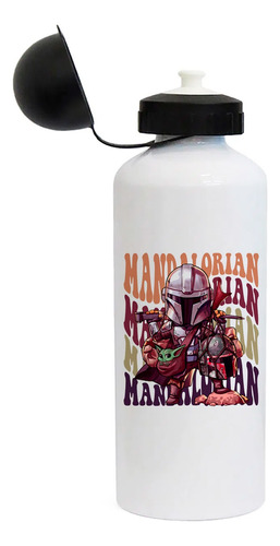 Garrafa Squeeze Branca Mandalorian Grogo Boba Cap Star Wars