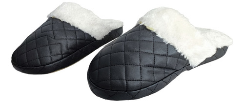 Pantuflas Con Peluche Negro Con Blanco Mujer Dama