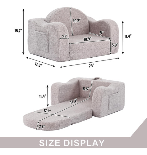 Sofá Infantil 2 En 1 Convertible Y Plegable Color Gris
