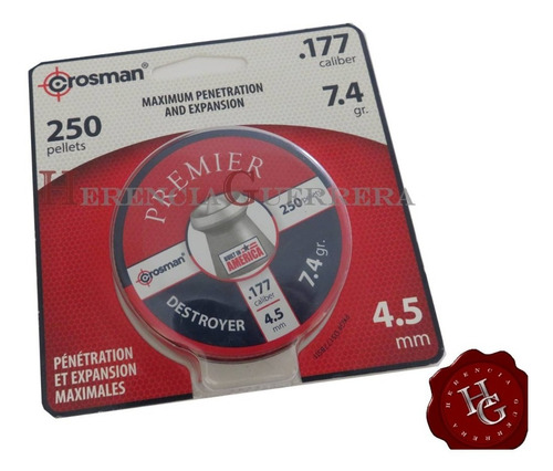 Imagen 3 de 7 de Balines Crosman Premier Destroyer 4.5mm 250 Tiro Caza Plagas