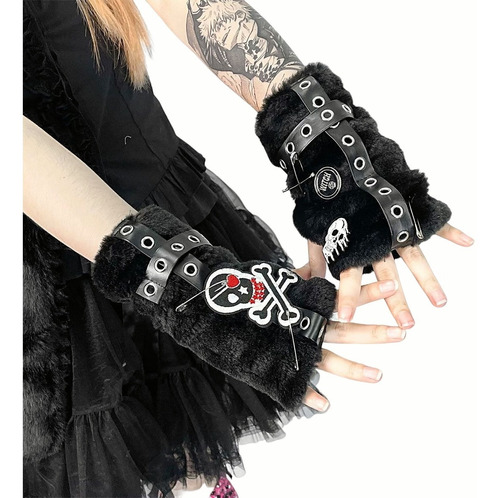 Guantes De Esqueleto Sin Dedo Gruesos Invierno Punk Gotico