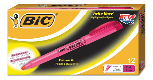 Bic Brite Liner Chisel Tip, Tinta Rosa Fluorescente, 1 Docen