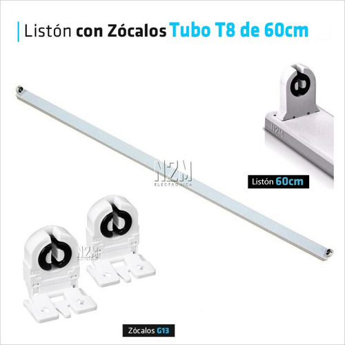 Lampara Liston G13 + Tubo Led T8 9w 60 Cm Cálido Frio Neutro Blanco