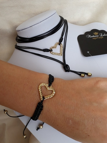 Imagem 2 de 10 de Conjunto Colar E Pulseira Pingente Estrela Coração Corrente