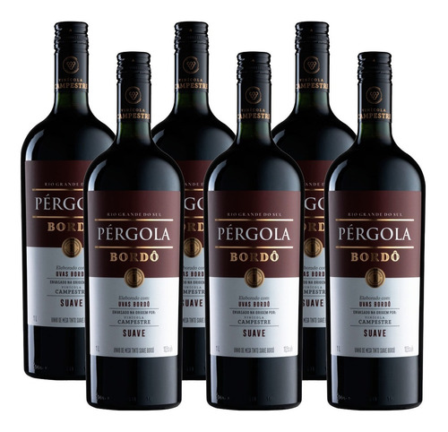 Caixa 6 Vinho Tinto Suave Bordo Pergola 1 Lt Zanotto