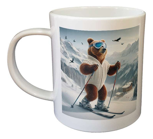 Taza Plastico Oso Practicando Esqui Deporte Nieve M1