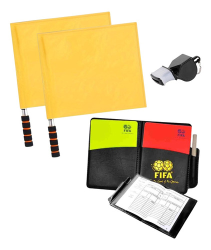 Pack Arbitro Tarjetas Rojas Amarillas Silbato Banderines