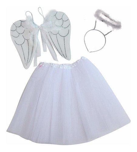 Conjunto De Disfraz De Ángel Para Niñas: Tutú Blanco, Alas D