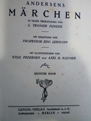 Tronier Funder: Andersens Mãrchen Ed. Gefiin 1920 Sechster B (Usado)