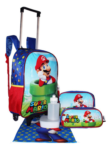 Kit Mochila Super Mario Bros Infantil Rodinhas Original Gran