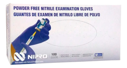 Guante Nitrilo Azul M Nipro Sin Polvo X 100 Unidades