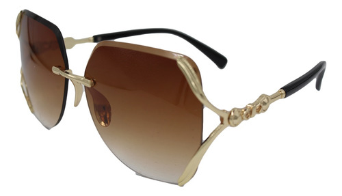 Lentes De Sol Elegantes Con Borde Dorado + Funda