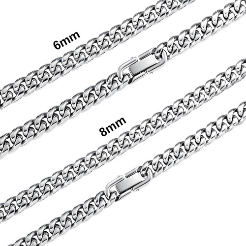 Collar Unisex Miami Cubano Cadena Pulido Acero Inox Plateado 6mm-65cm