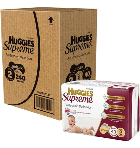 Pañal Desechable Para Bebé, Etapa 2 Unisex Huggies Supreme 2 Género Sin género Talla Pequeño (P)