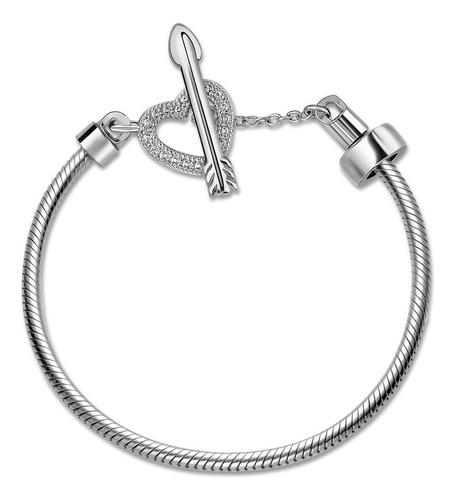 Pulseira Life Cupido Fecho T Coração E Flecha Prata Tamanho 23.00