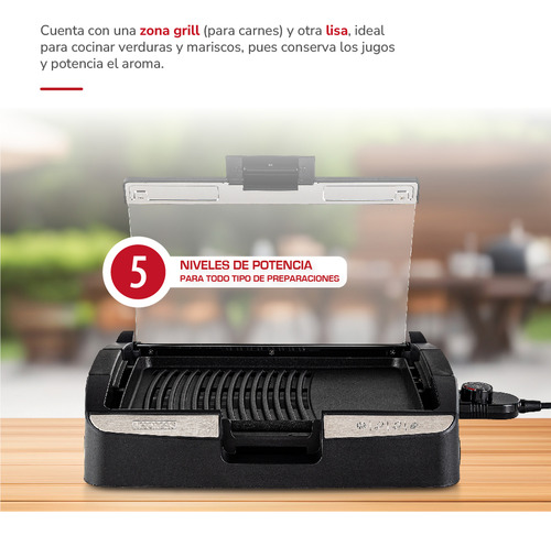 Parrilla Electrica Tapa De Vidrio 1800w 225°c Th-224 Thomas Negro