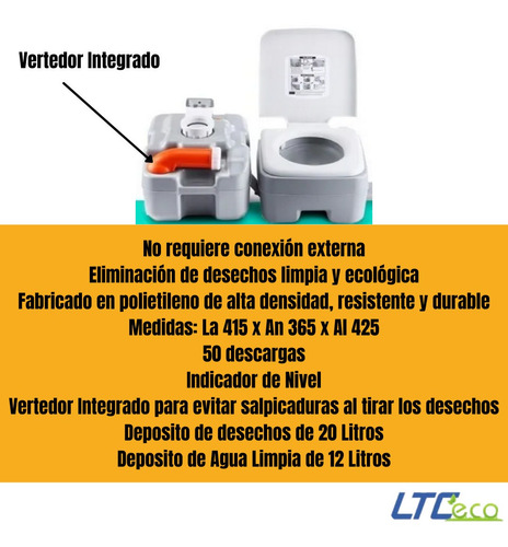 Imagen 2 de 10 de Inodoro Quimico 20 Lts Con Vertedor Portatil