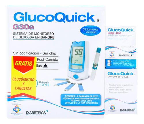 Oferta Tiras Glucoquick 50 + Glucometro G30a + Lancetas 50