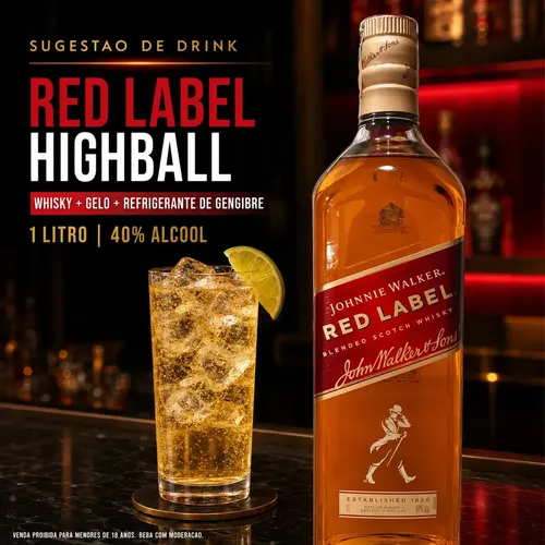 Whisky Johnnie Walker Red Label Blended Scotch 1 Litro Original