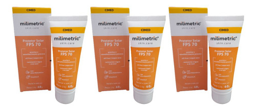 Kit 3 Protetor Solar Facial Fps 70 Milimetric Sem Cor 40g