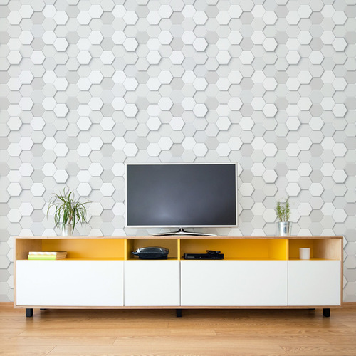 Imagem 2 de 2 de Papel De Parede Branco 3d Exágonos Geométrico 57x270cm