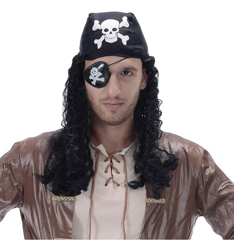 Pelucas Disfraz Pirata Largas Y Rizadas Para Hombre Con Band
