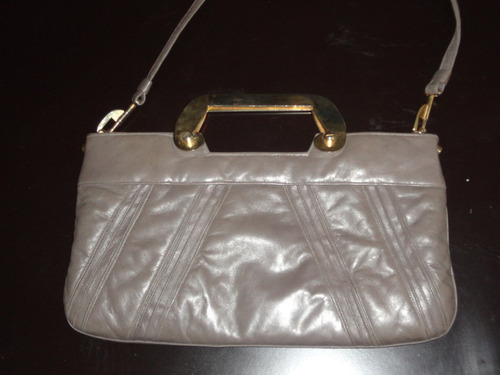 Cartera Retro 100% Cuero Gris Y Dorado. Ideal Escenografia 